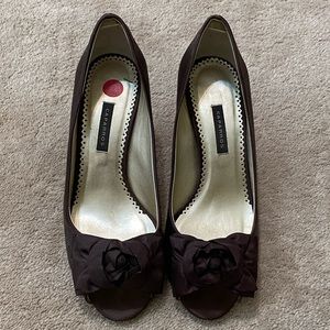 Caparros chocolate heels with flower detail